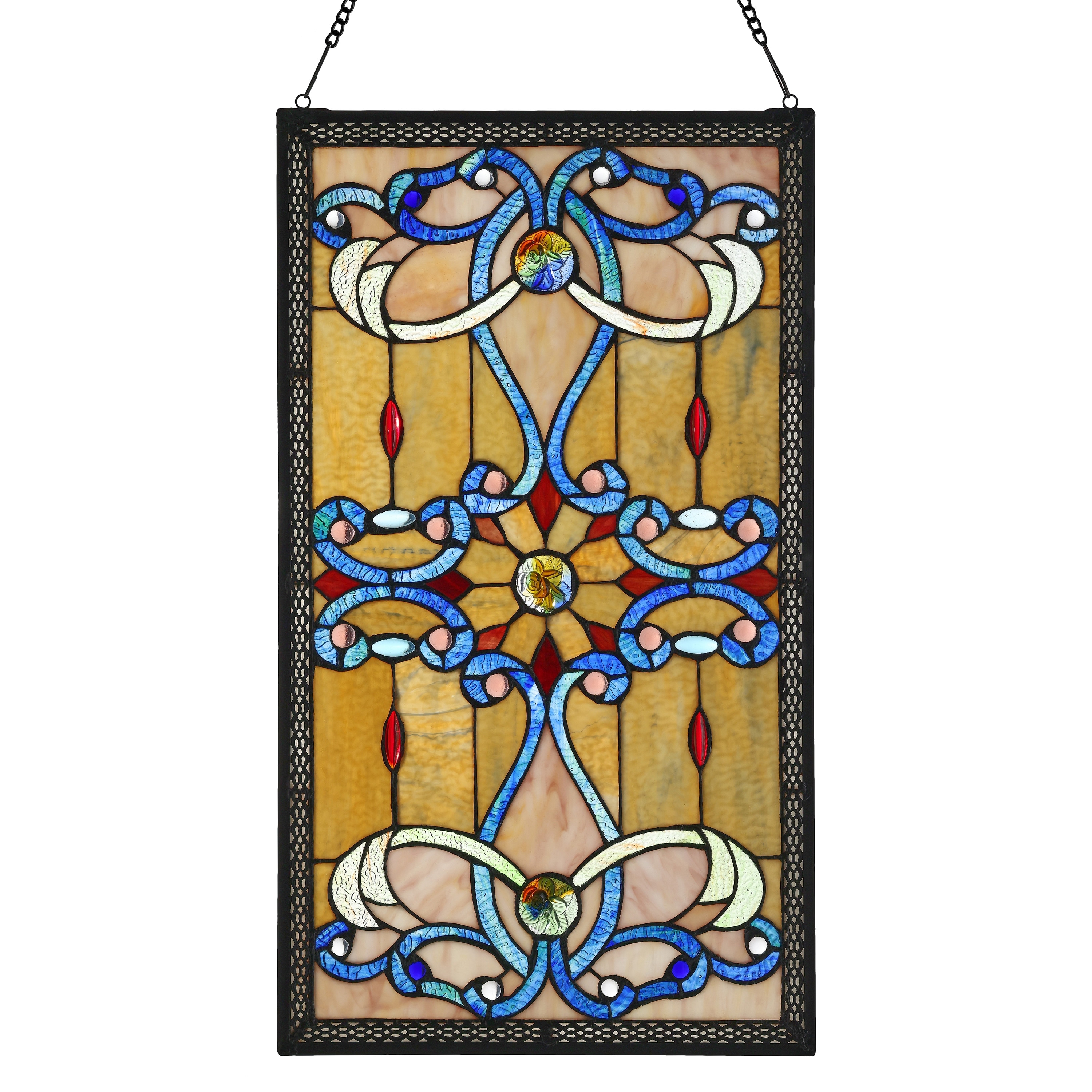 River of Goods Brandi's Amber Tiffany-Style Stained Glass 26-inch Window Panel - M