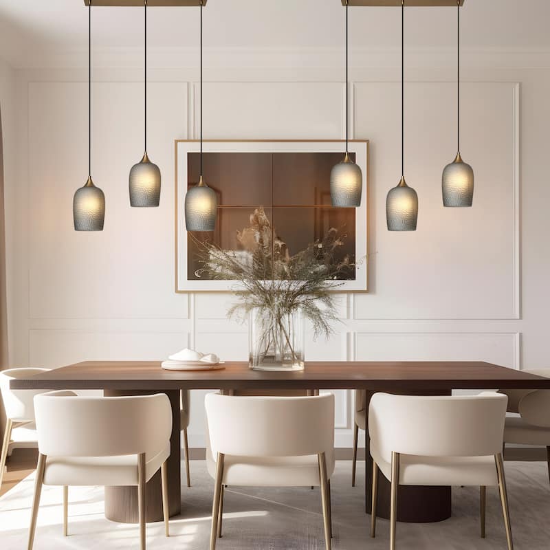Modern Farmhouse 3-Light Island Chandelier with Gray Glass Shades for Kitchen Island Dining Room - W28" x H70.3" Max