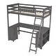 preview thumbnail 6 of 16, Wood Twin Size Loft Bed with Drawers and Storage Shelves, Children Bed Frame with U-Shaped Desk for Bedroom, Antique Brown