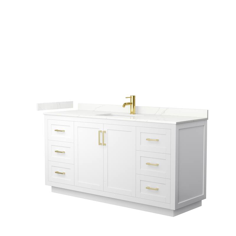 Miranda 66-inch Single Vanity, Quartz Top - White, Gold Trim, Giotto Quartz Top