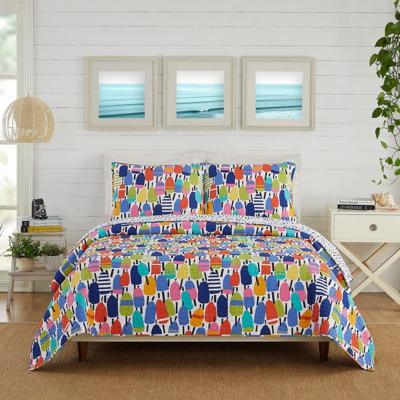 Buoys Cotton Reversible Quilt Set by Kate Nelligan - King - 3 Piece