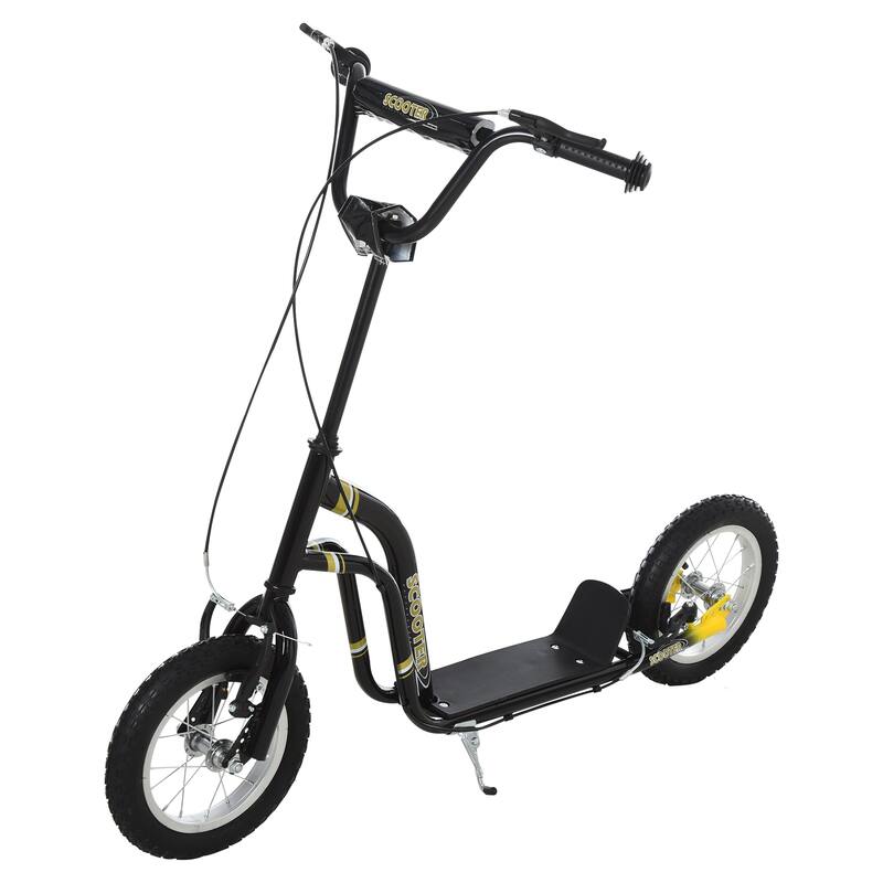 Adjustable Kids Kick Scooter with Dual Braking System, Inflatable Tires, and Durable Steel Frame - Suitable for Ages 5+ - Black