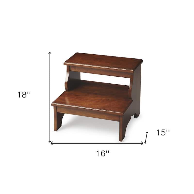 Brown Wood Step Stool with 4 Leg Base 18 Inch Seat Height - 16" x 15" x 18" (D x W x H)