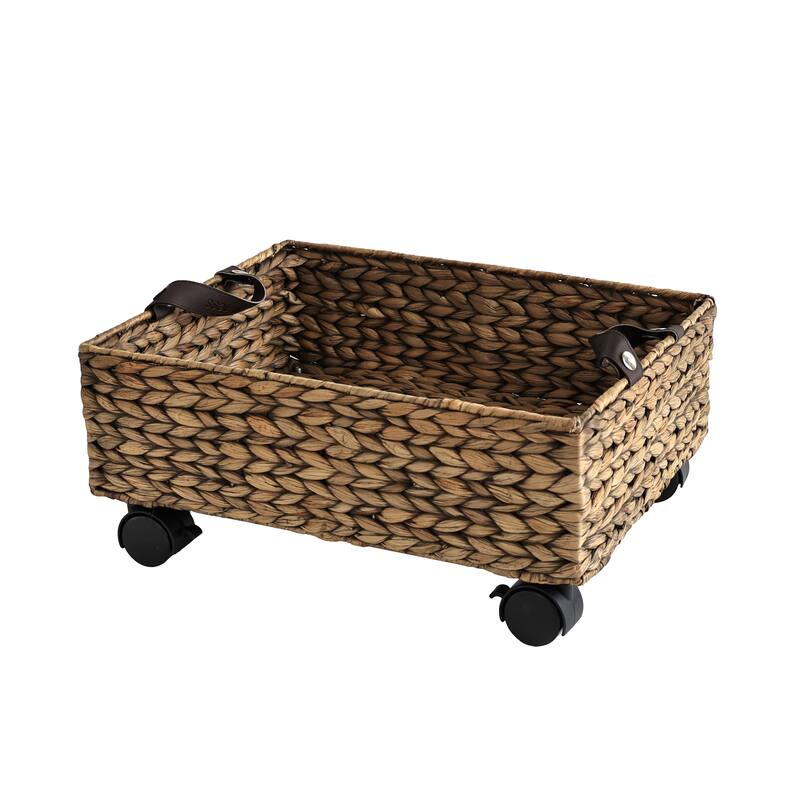 happimess 18.11" Handwoven Storage Bin with Wheels and Handles - Brown