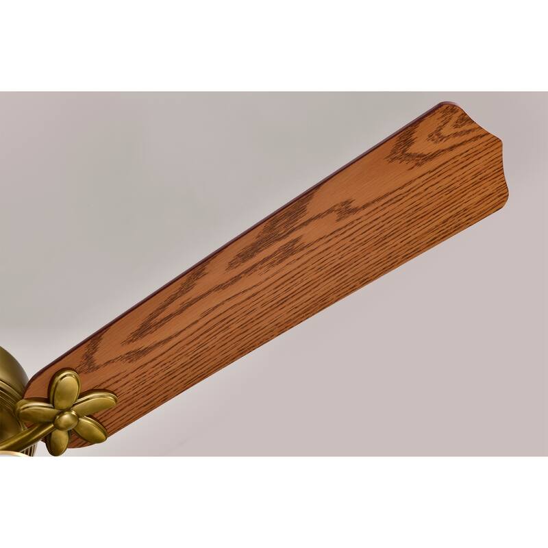 Pagamon Brass 3-Light 5-Blade Wooden Lighted Ceilng Fan with Opaque Glass Weave Shade