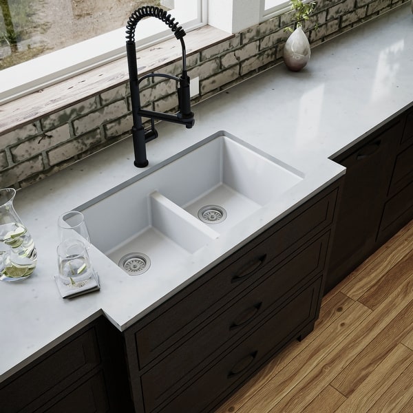 61 in. W Granite Vanity Top in Beige with Double Biscuit Bowls and 8 in. Faucet Spread