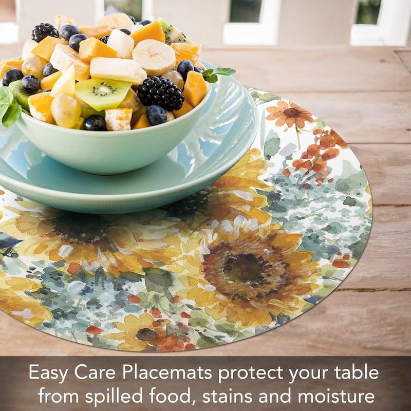 Sunflowers Forever Round Reversible Easy Care Flexible Plastic Placemat 4 Pack Made in The USA