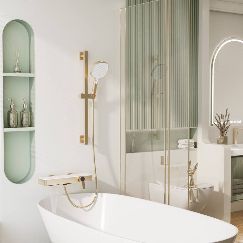 Modland Bathtub Faucet 2-Function Shower System with 3 Modes Handheld Shower,Height Adjustable Shower Slide Bar - Brushed Gold