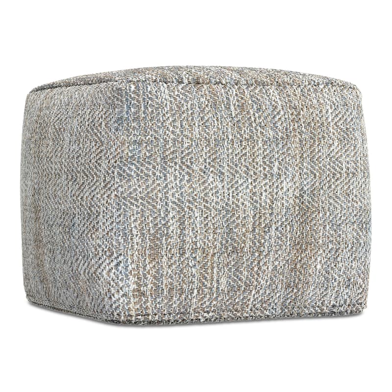 WYNDENHALL Terri 18 inch Wide Boho Square Pouf in Denim Melange Cotton