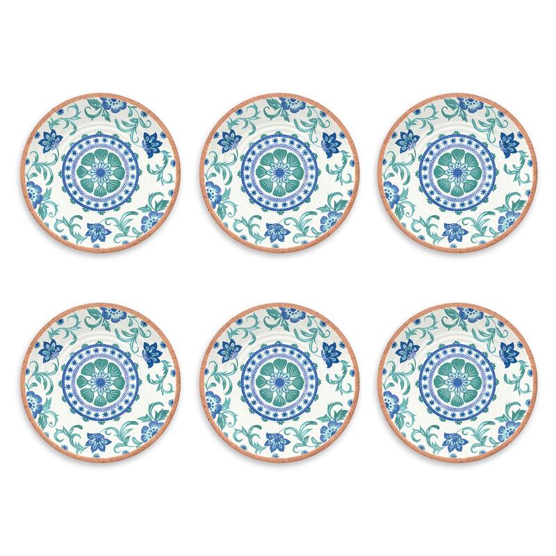 Abode Homewares by TarHong Rio Turquoise Floral Salad Plate, 8.5x 0.8", Set of 6