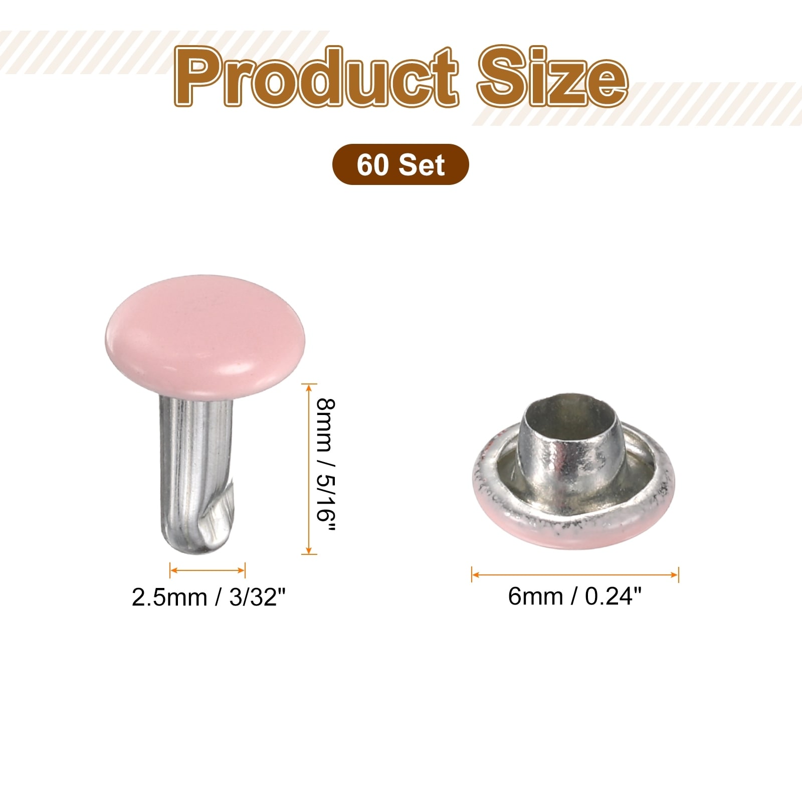 60 Sets Double Cap Leather Rivets, Round Cap Tubular Metal Studs Leather Crafting Rivets for Fabric Belt Boot Bag