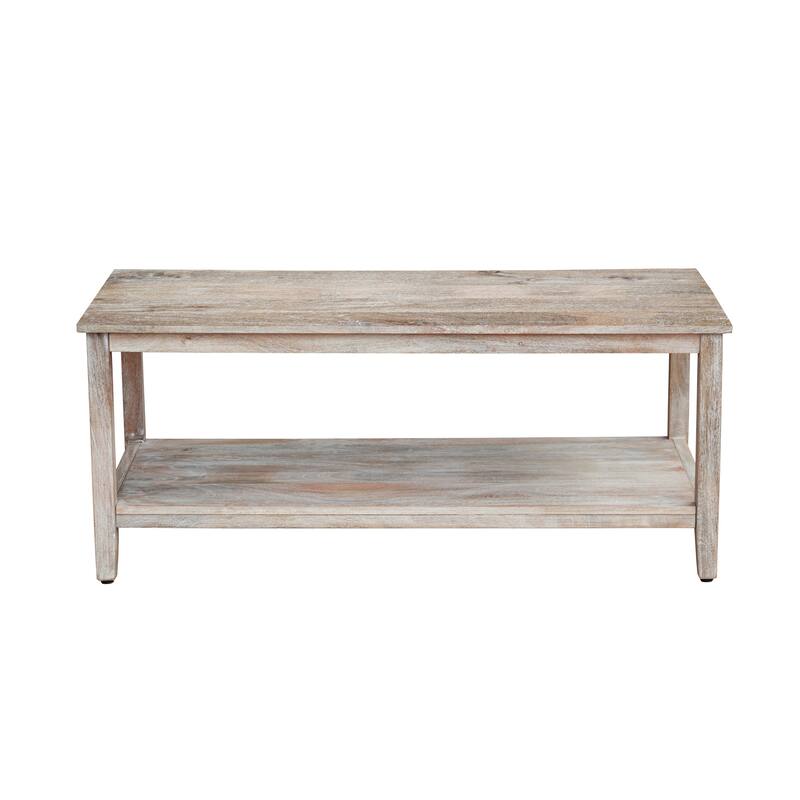 Whitman Light Brown Handmade Wood Coffee Table with Storage Shelf, 26"W x 48"L x 18"H by Sevita - 26"W x 48"L x 18"H
