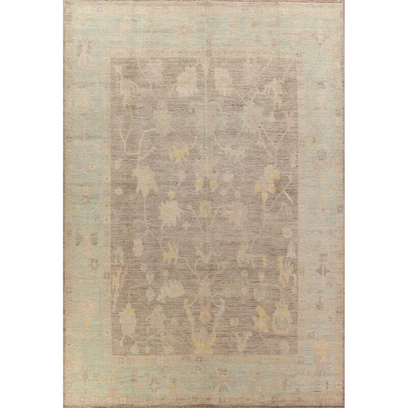 Hand Knotted Oriental 100% Wool Carpet Transitional All-Over Brown Oushak Area Rug - 13' 5'' X 9' 11''