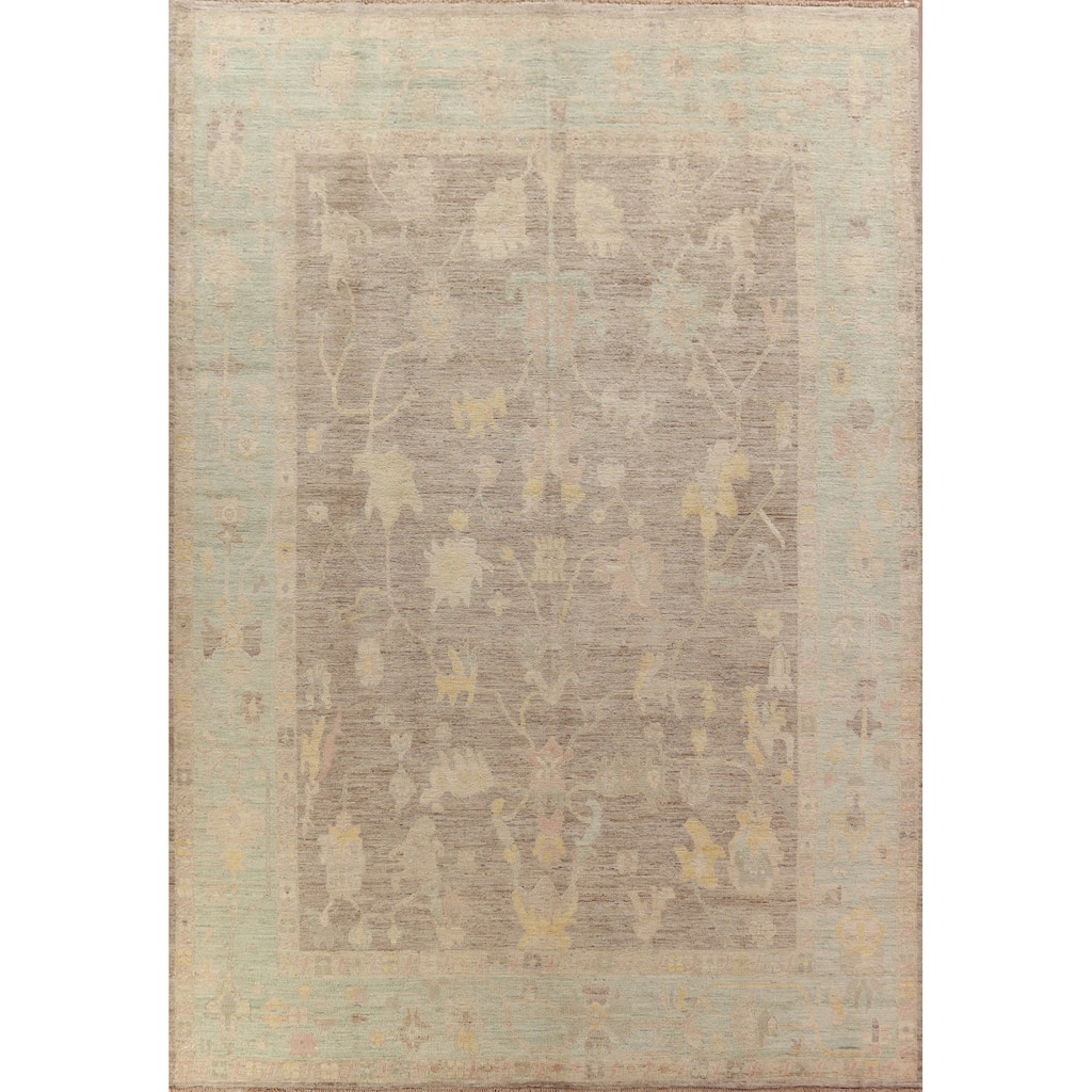 Hand Knotted Oriental 100% Wool Carpet Transitional All-Over Brown Oushak Area Rug - 13' 5'' X 9' 11''