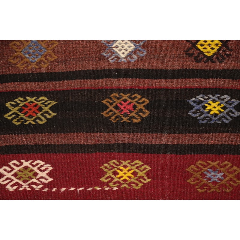 Hand Woven Oriental 100% Wool Carpet Southwestern Tribal Red Kilim Area Rug - 7' 10'' X 6' 7''