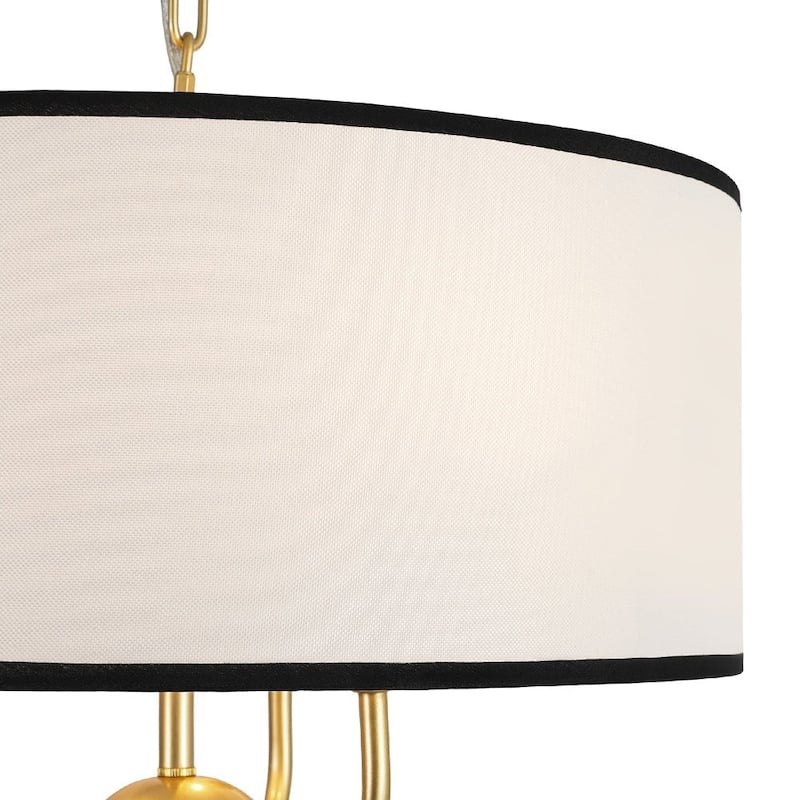 Classic 3-Light Black Edge Linen Drum Pendant - 15.7 in