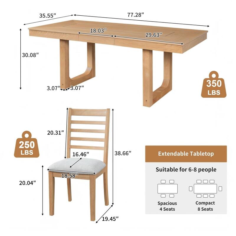 5/7-Piece Set, 60-78" Extendable Dining Table with Upholstered Chairs