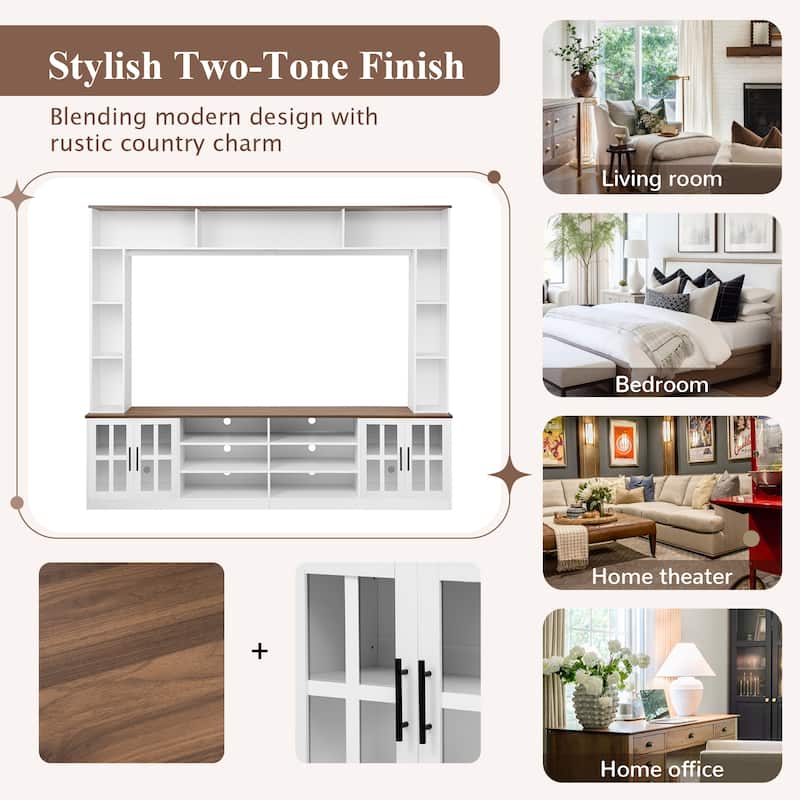 Large Wall Unit Entertainment Center TV Stand with Bookshelves for TVs up to 80" - White