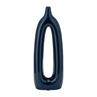 Sagebrook Home 14" Ceramic Vase Contemporary Navy Blue Abstract Cut-Out Vase Narrow Decorative Table Vase for Home or Of