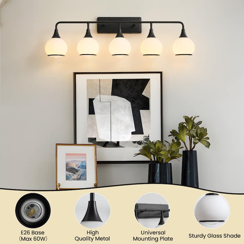 Modern Vanity Lights Dimmable Bathroom Light Fixtures with Glass Shade