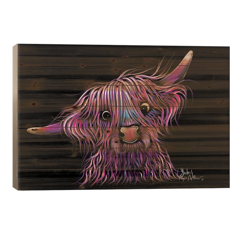 Huckleberry The Highland Cow Print On Wood by Shirley Macarthur - Multi-Color - 26x40x1.5