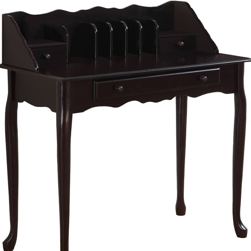 18" Dark Brown Solid Wood Desk with Storage Drawers Space-Saving Rectangular Office Worktable