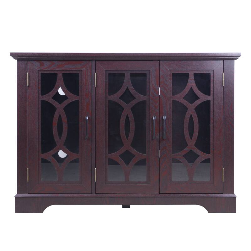 Spacious size sideboard 3 clear tempered glass doors buffet with adjustable shelf, storage cabinet for dinning room