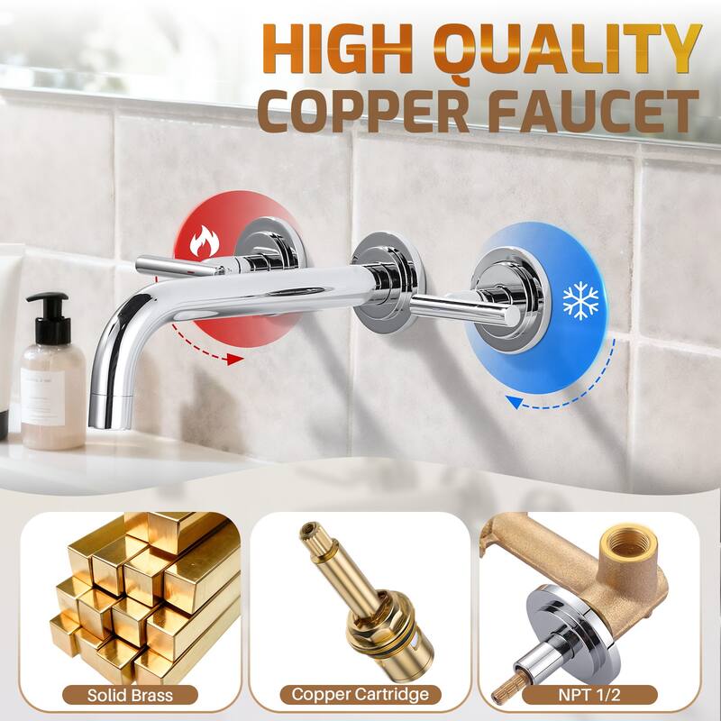 WOWOW Double Handle Wall Mount Bathroom Sink Faucet