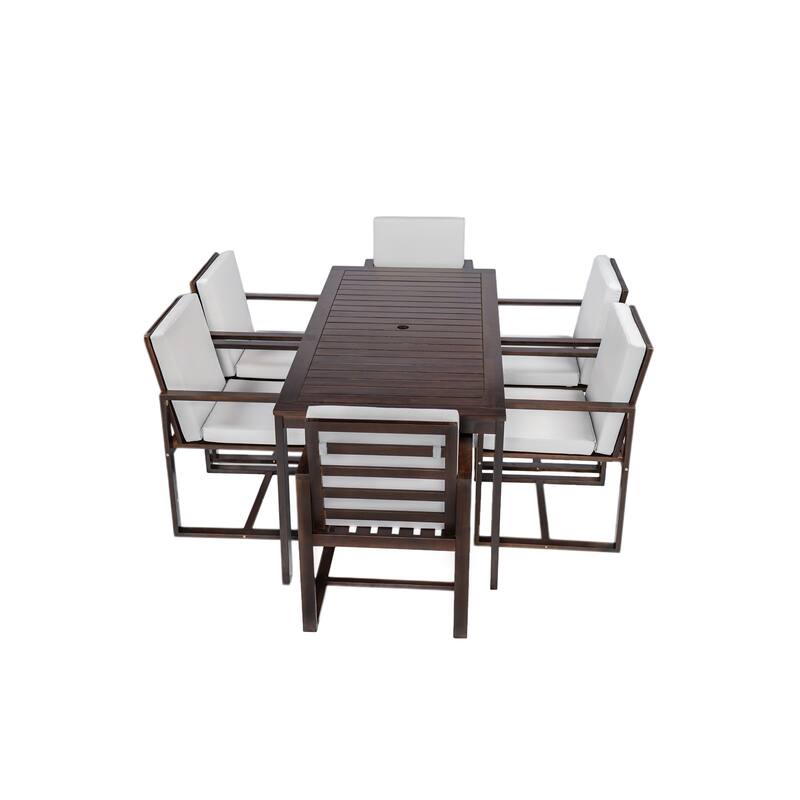 Outdoor Patio Metal Dining Set with Acacia Wood Armrest Suitable for Patio, Balcony or Backyard
