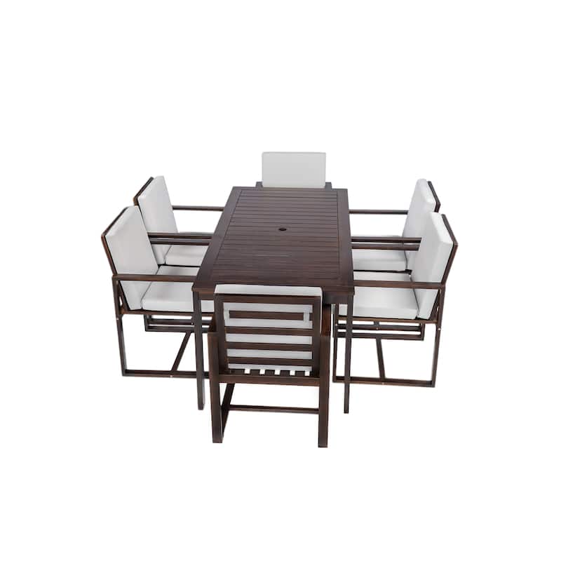 Patio Dining 7 Piece, Outdoor Dining Table and Chair Set with 6 Chairs and Removable Cushions for Patio Garden 7 Pack