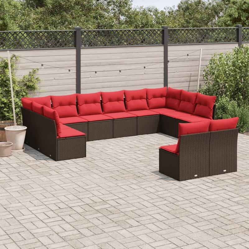 vidaXL 11/12 Piece Patio Sofa Set with Cushions Black/Brown/Gray Poly Rattan - 21.7 x 24.4 x 27.2
