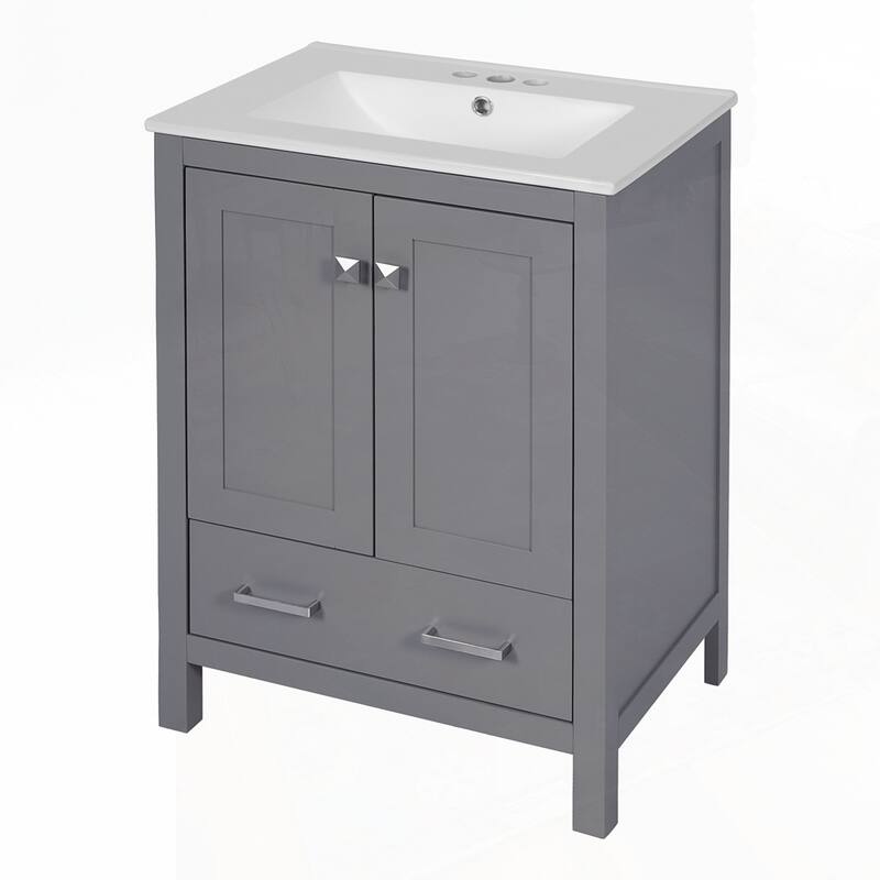 bathroom vanity with integrated undermount basin and a storage cabinet featuring 2 doors and 1 drawer