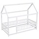 preview thumbnail 26 of 71, Floor Wooden Bed with House Roof and Fence Guardrails for Kids' Bedroom