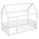 preview thumbnail 6 of 6, White Twin Size Pine Wood Floor Wooden Bed with House Roof Frame, Fence Guardrails for Kids, Boys and Girls