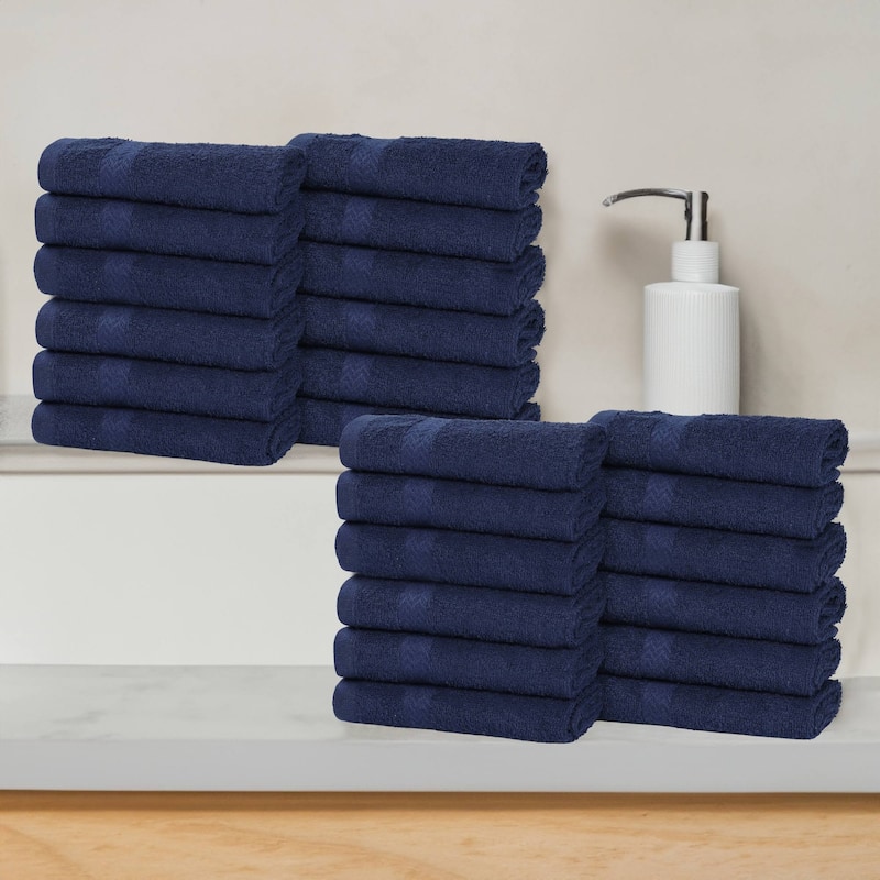 Superior Franklin Cotton Lightweight Face Towel Washcloth Set of 24 - Navy Blue