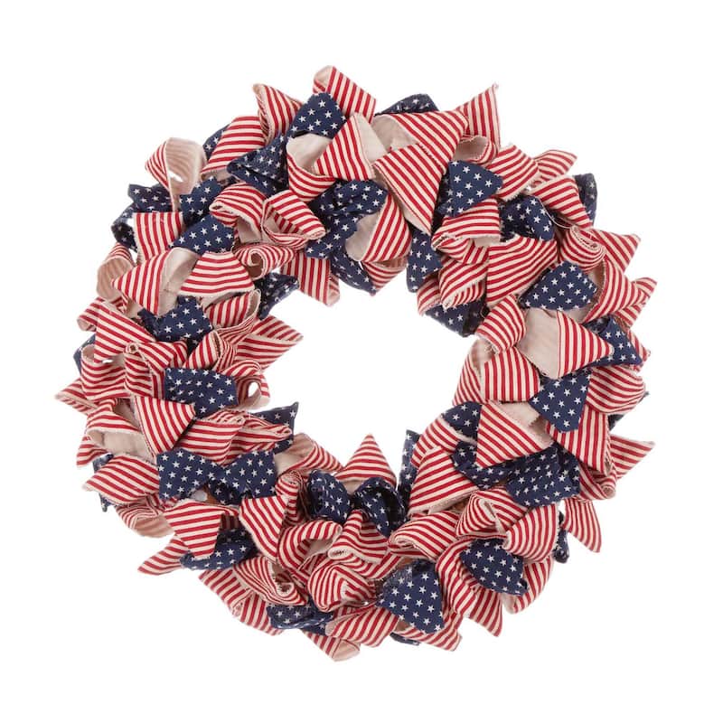 Glitzhome Christmas Patriotic Plaid Fabric Decorative Wreath