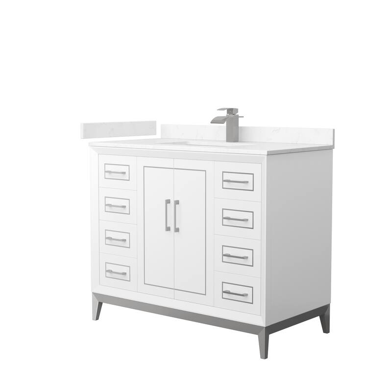 Marlena 42-Inch Single Vanity Set, Cultured Marble Top - White, Nickel Trim, Carrara Cultured Marble Top