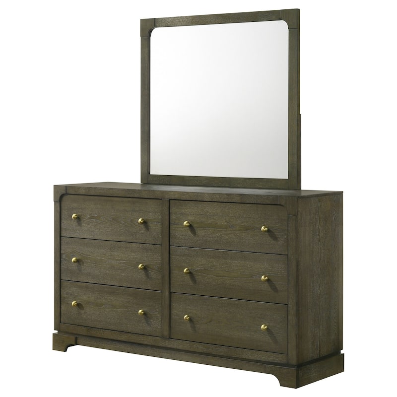 6-Drawer Dark Cocoa Dresser and Mirror Set with Sleek Modern Finish, Spacious Storage, and Smooth Glide Hardware