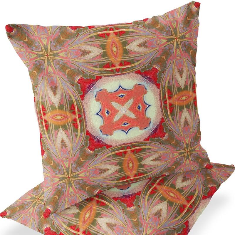 HomeRoots Set of Two 16" X 16" Green and Pink Blown Seam Floral Indoor Outdoor Throw Pillow - 16.00' X '16.00' X '5.00