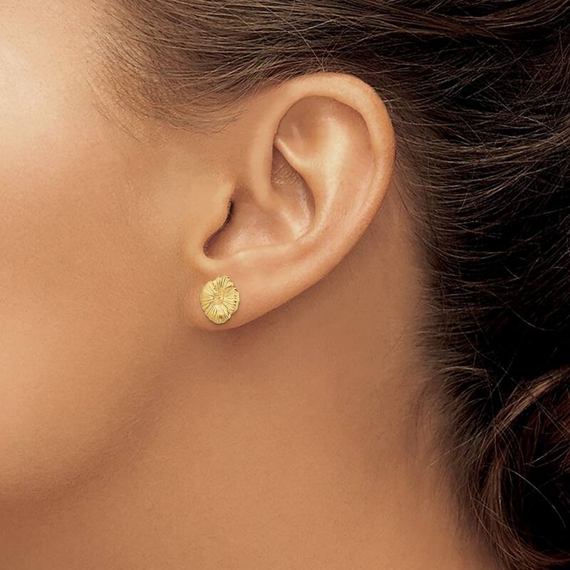 Curata 14k Yellow Gold Textured Flower Post Earrings - 10x9.2mm