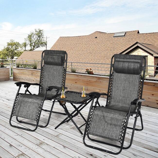 3-Piece Folding Portable Zero Gravity Reclining Lounge Chairs and Table Set for Relaxatio - 26.0" x 39.5" x 44.5" (L x W x H)