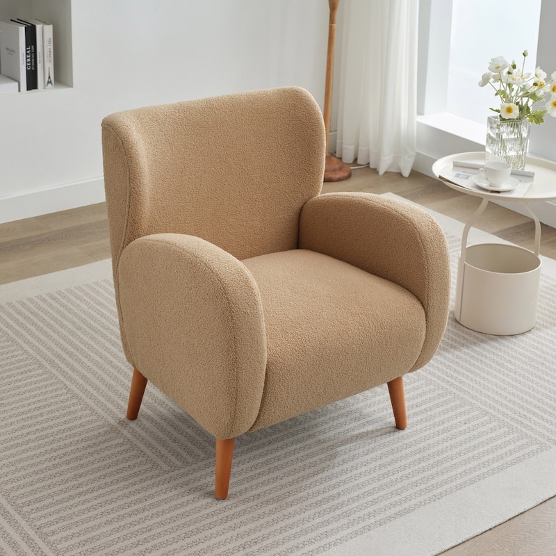 Soft fabric lounge chair with solid wood legs