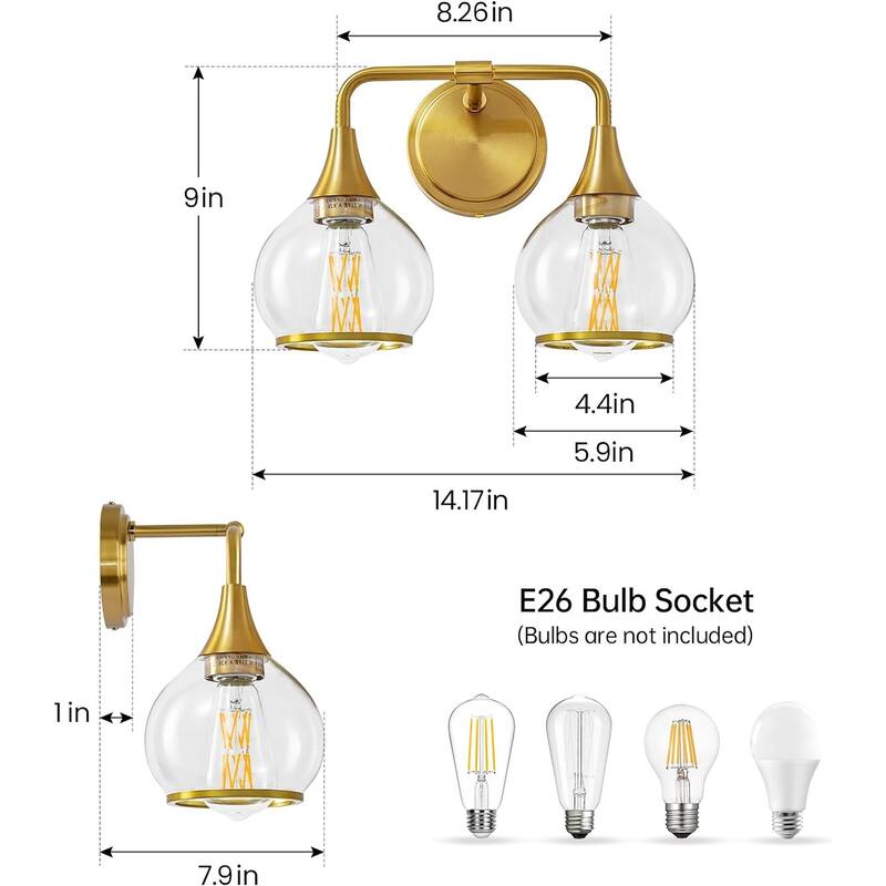 Modern Vanity Lights Dimmable Bathroom Light Fixtures with Glass Shade