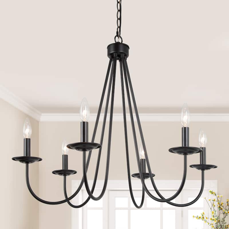 Modern Farmhouse Black Classic Candle Unique Chandelier with Adjustable Swing Arms for Dining Room - D28" x H84.5"
