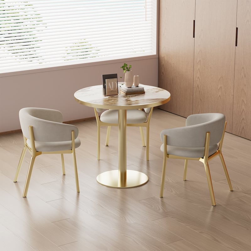 Square Modern Dinning Table 31.5 inches Bistro Table Tulip Table with Faux Marble top, Sturdy Metal Frame Diameter - Light Slate Grey