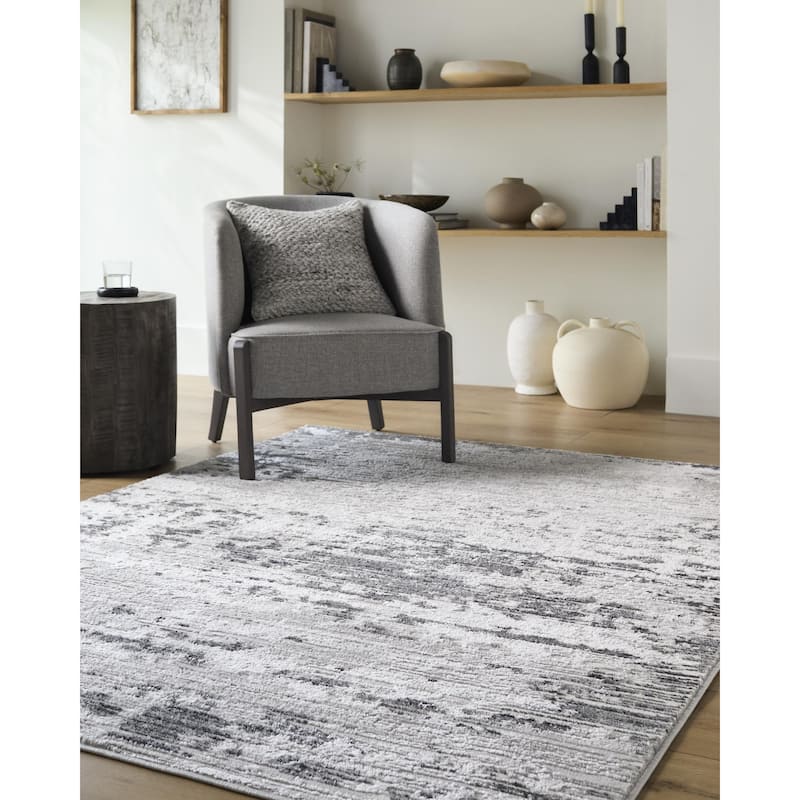 Livabliss Modern & Contemporary Sunrise Abstract Area Rug - 5'3" x 7' - Slate