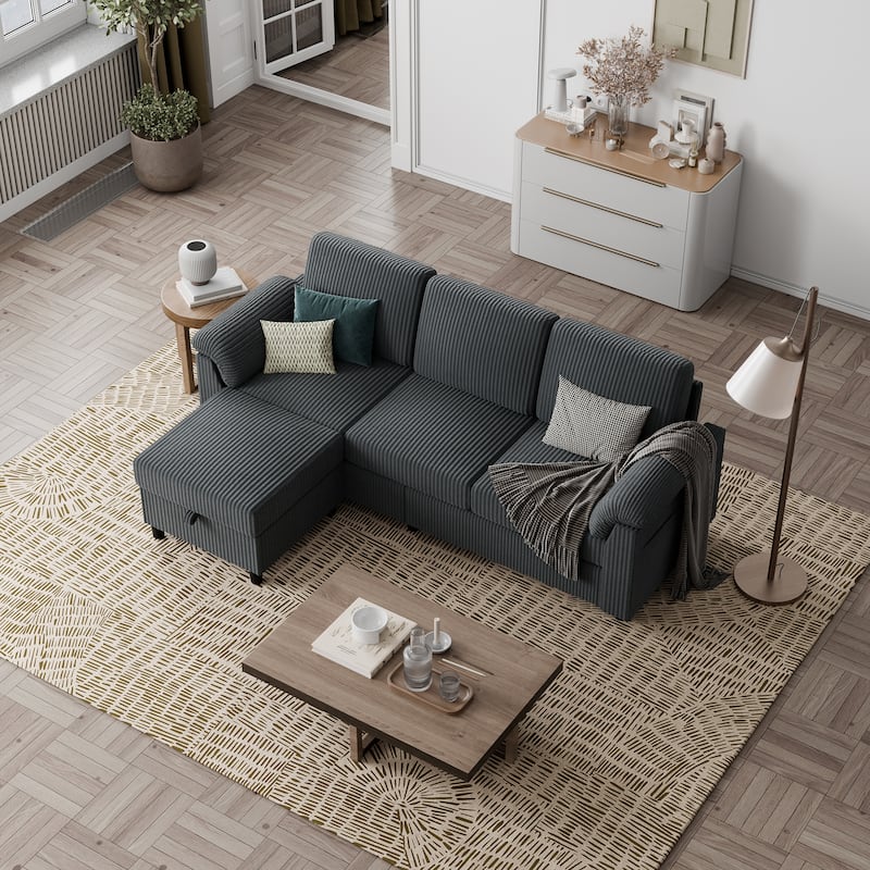 Corduroy Sectional Sofa Couch with Storage