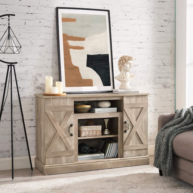 47"W Farmhouse TV Stand with 18-Inch Fireplace