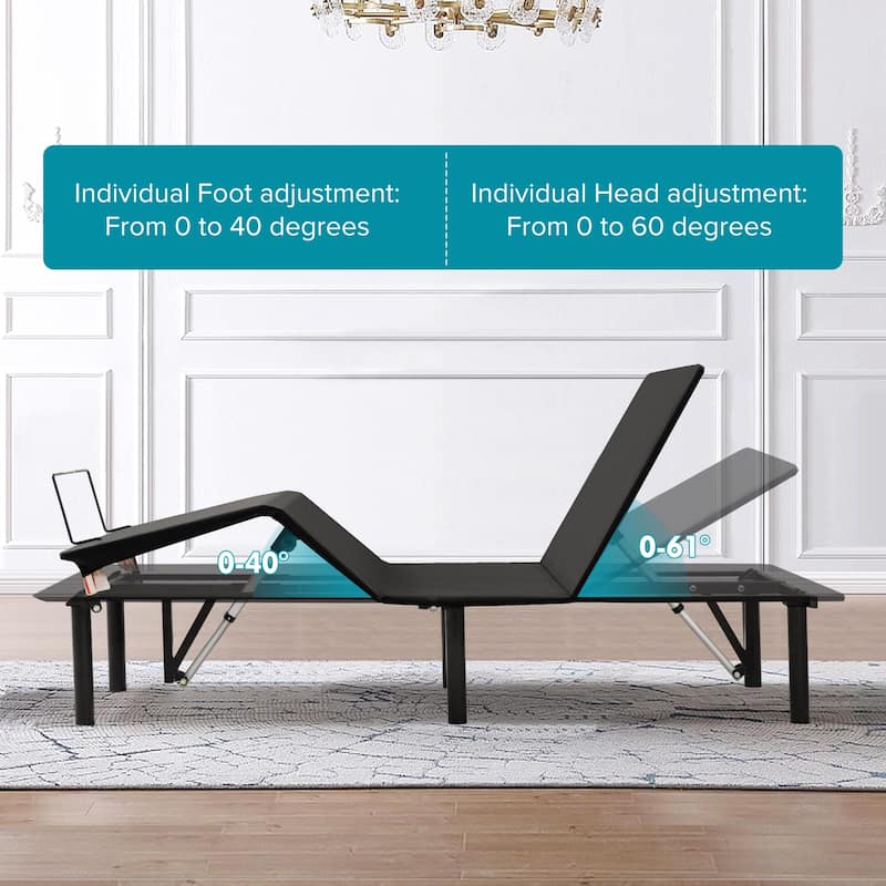 Split King Adjustable Bed Base with Head and Foot Incline and Wireless Remote