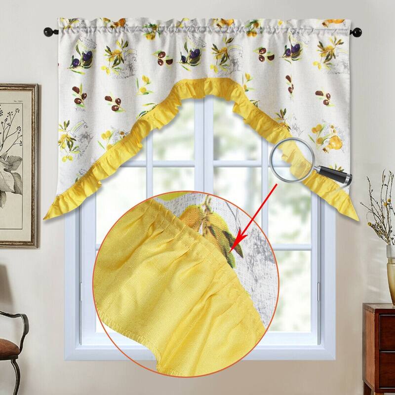 3 Piece Kitchen Curtain Rod Pocket Decorative Window Treatment Valance & Swag Curtain Set